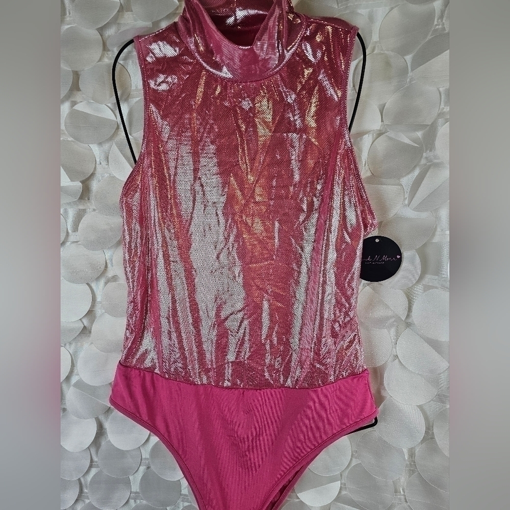 PINK Metallic Turtleneck Bodysuit‎ Size M - Picture 3 of 4